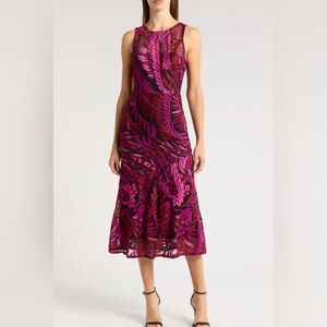 NWT SAM EDELMAN Laurel Leaf Embroidered Midi Dress Dark Pink Size 14